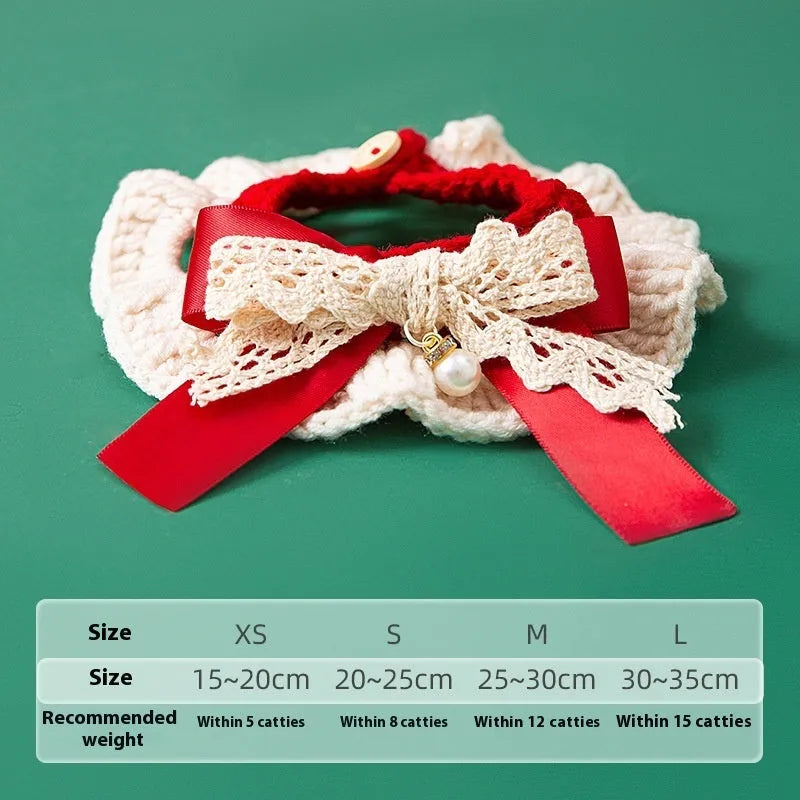 Christmas-themed woven milk cotton hand knitting yarn collar for cats with adjustable sizing