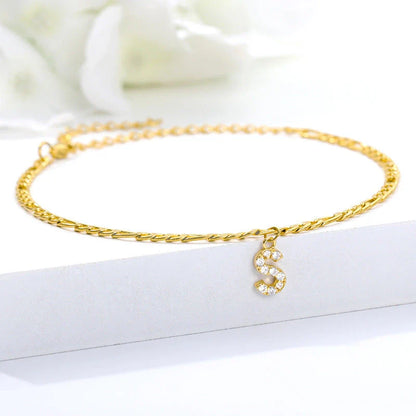 Personalized Stainless Steel Letter Anklet with Sparkling Zircon Accents