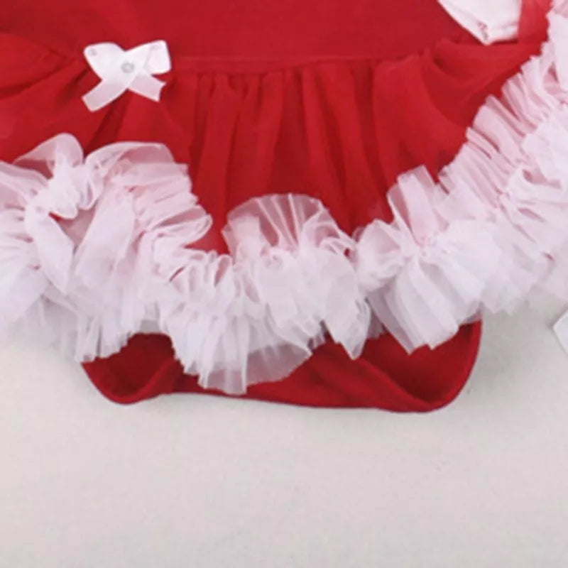 Four-piece Christmas newborn clothing set in natural cotton, including romper, headband, sock, and shoes