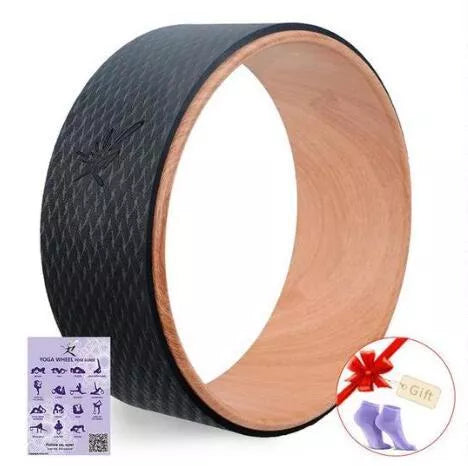 High-Density TPE Yoga Wheel in green, pink, purple, wood, and yellow for enhanced flexibility