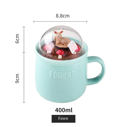 Ceramic Micro Landscape Milk Cup with embossed letters and colorful animal motif