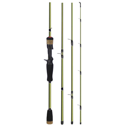Four-section carbon fishing rod in dark green with straight or gun handle, available in 1.8m, 1.98m and 2.1m