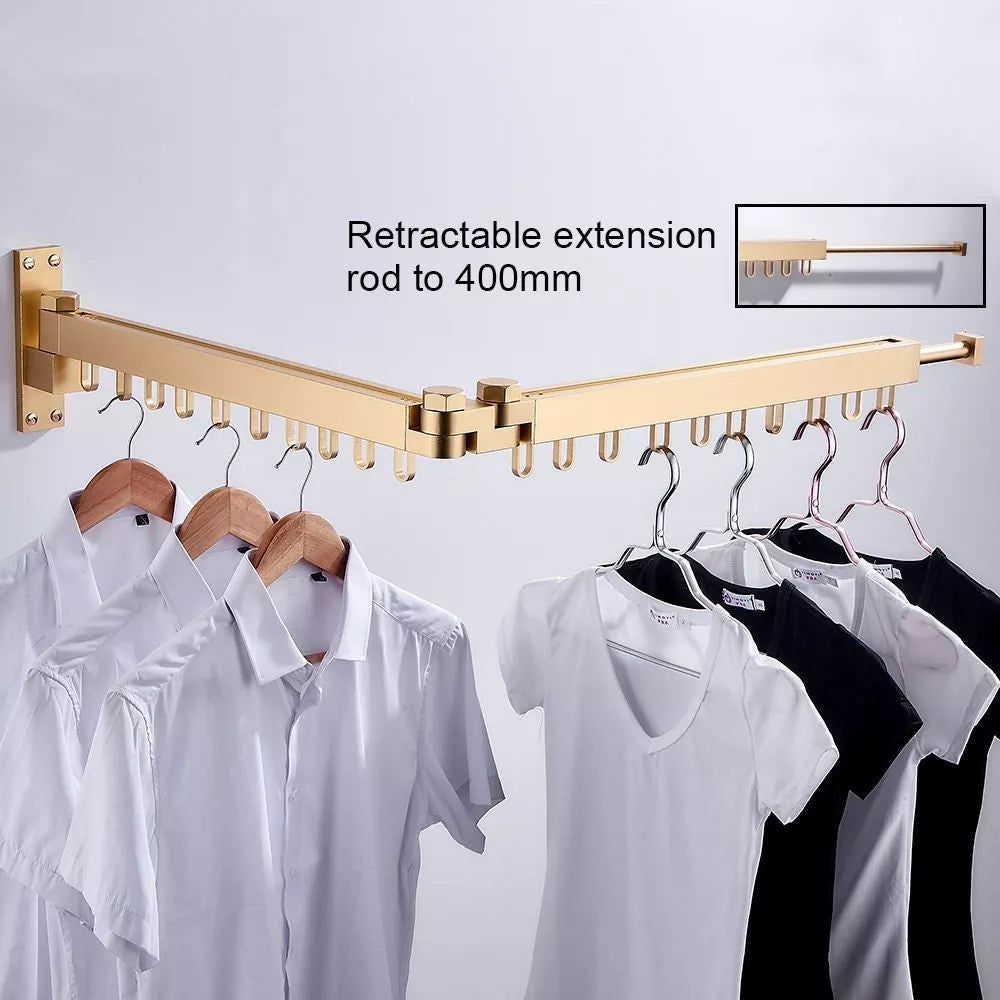 Balcony folding telescopic clothes rack in black, gold, or silver, adjustable and space-saving