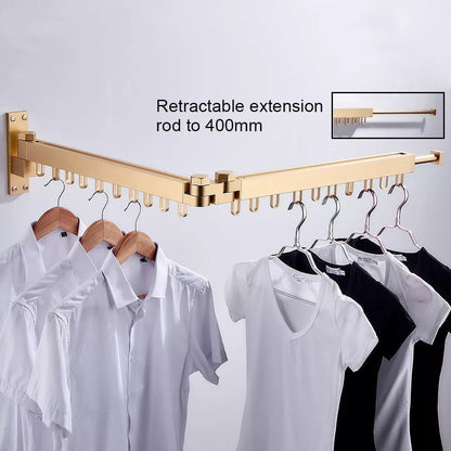Balcony folding telescopic clothes rack in black, gold, or silver, adjustable and space-saving