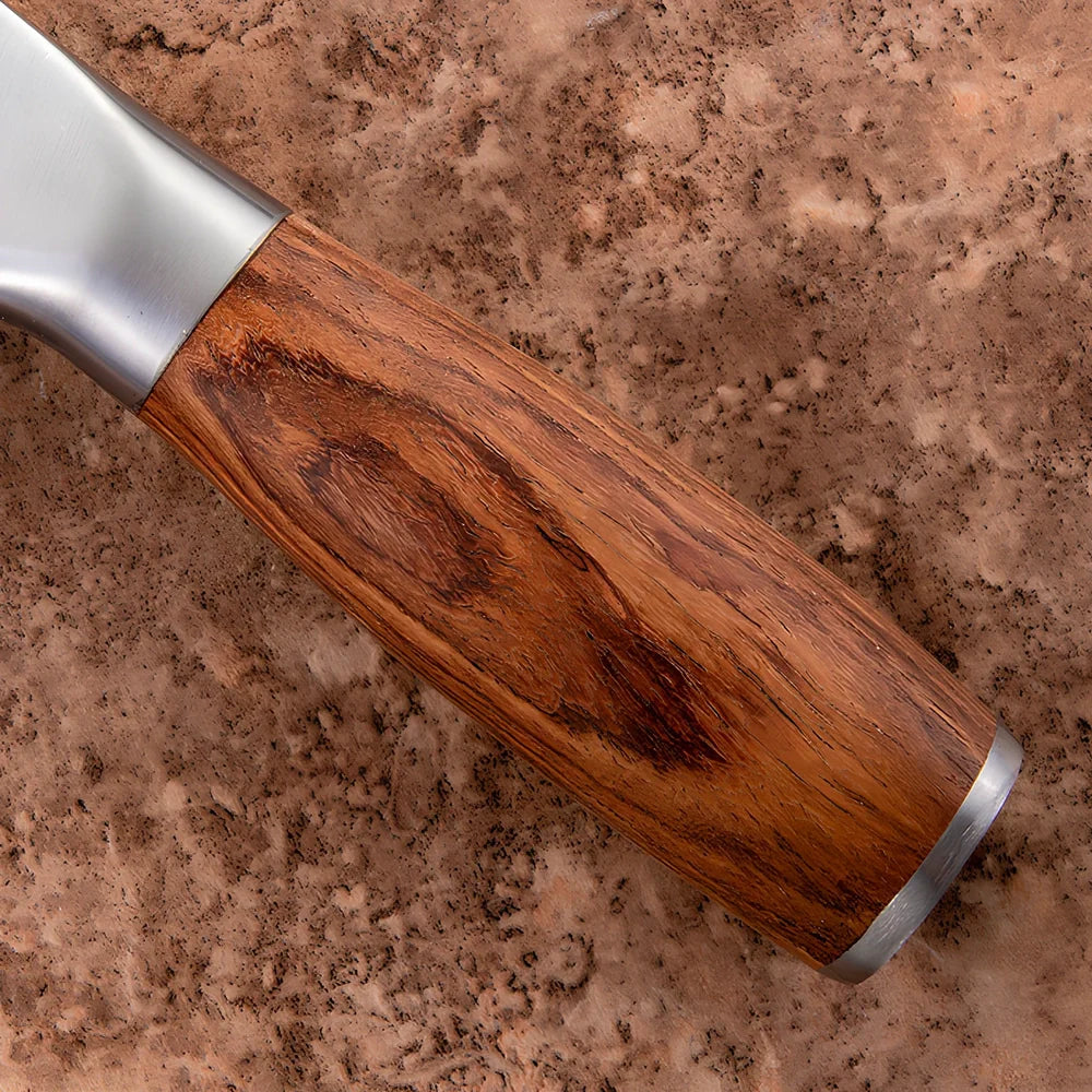 Professional kitchen slicing knife with 20cm stainless steel blade and 60-degree tip angle