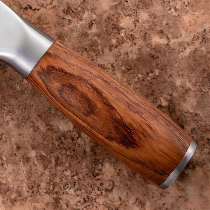 Professional kitchen slicing knife with 20cm stainless steel blade and 60-degree tip angle