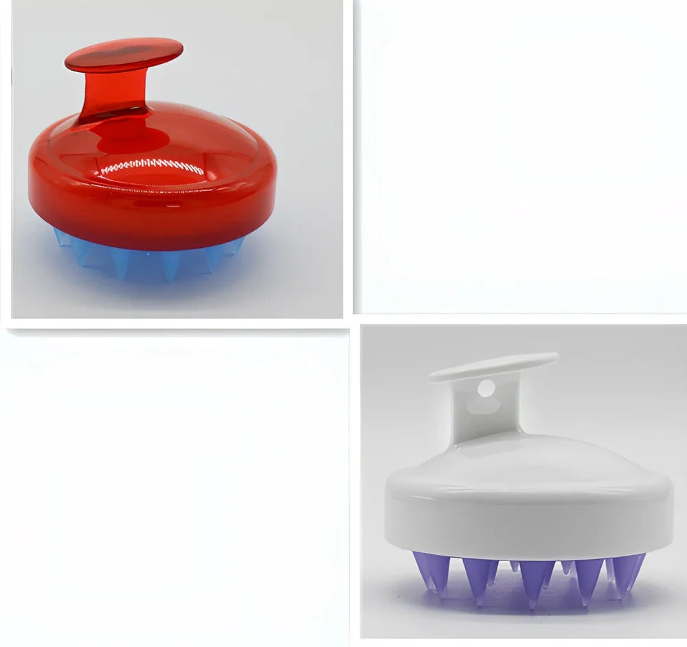 Black silicone shampoo brush with hook design measuring 8x8x7cm for scalp massage during hair washing