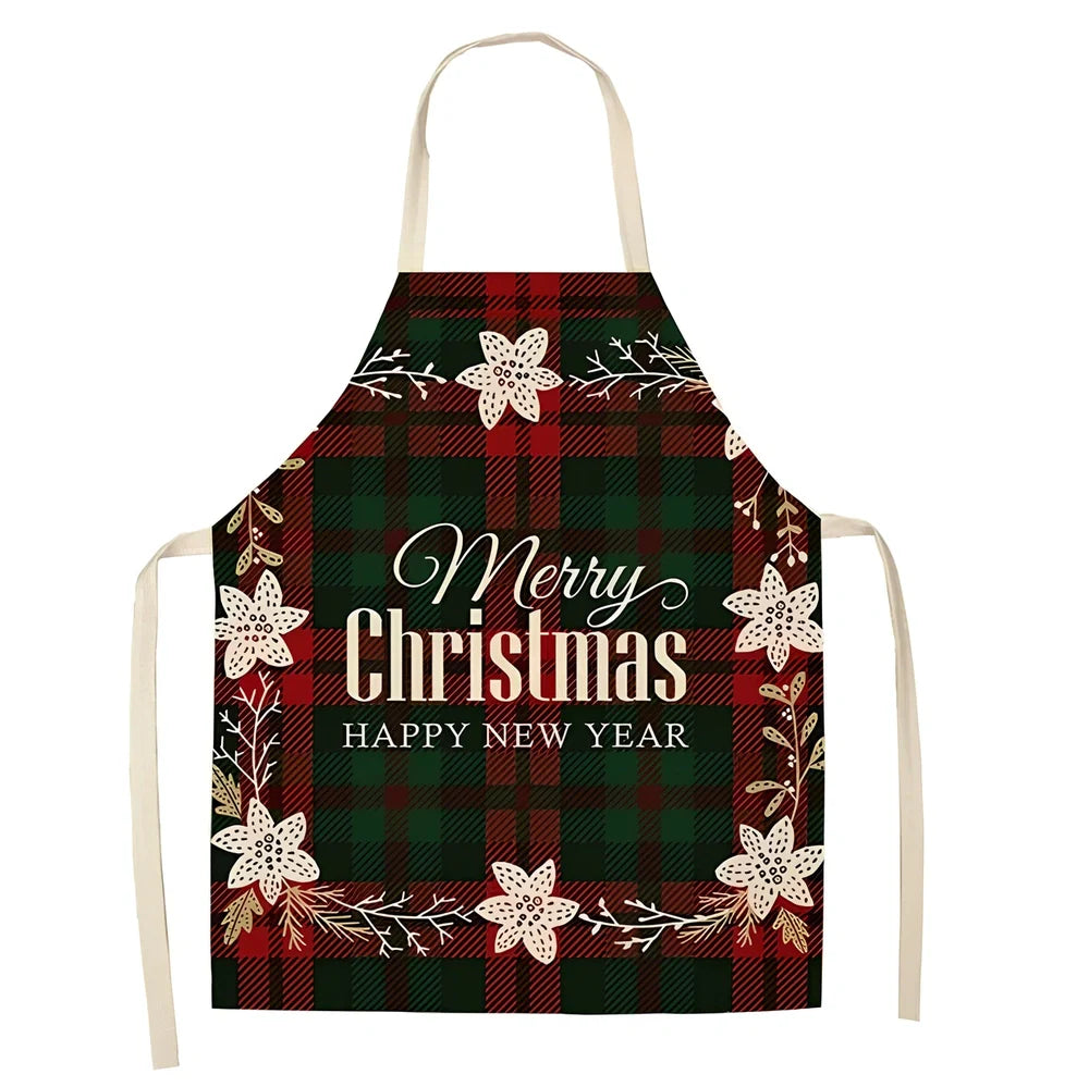 Cotton linen Christmas apron with adjustable straps showing 68x55 cm coverage area