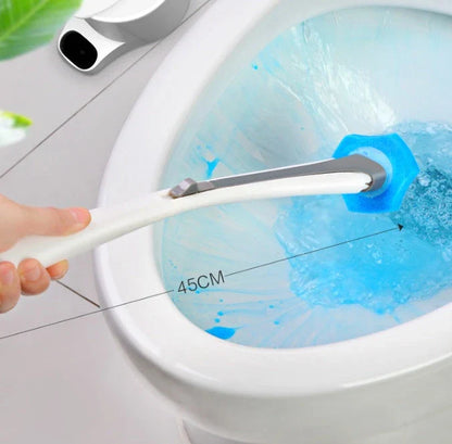 Disposable toilet cleaning brush with scrubbing pad for thorough, hygienic bathroom cleaning