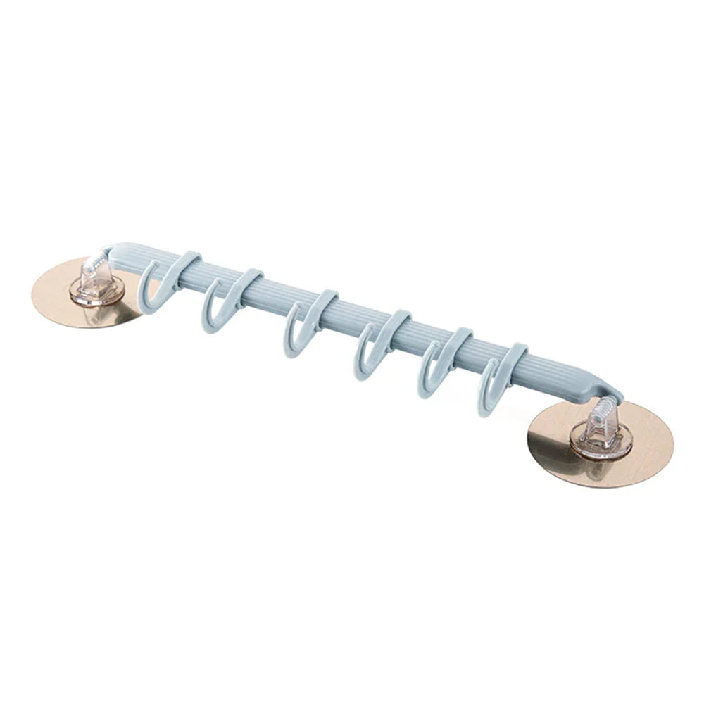 Versatile wall-mounting hooks with 180-degree rotating design, strong adhesive backing, and six movable hooks for seamless organization