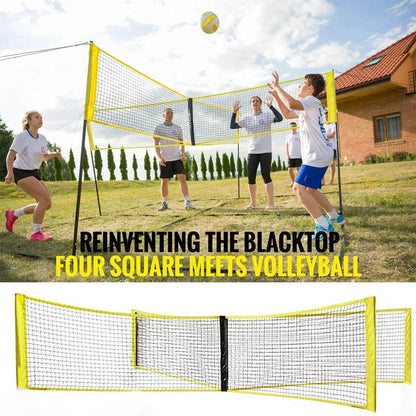 Black polyethylene volleyball net with four sides standard construction showing rope thickness detail