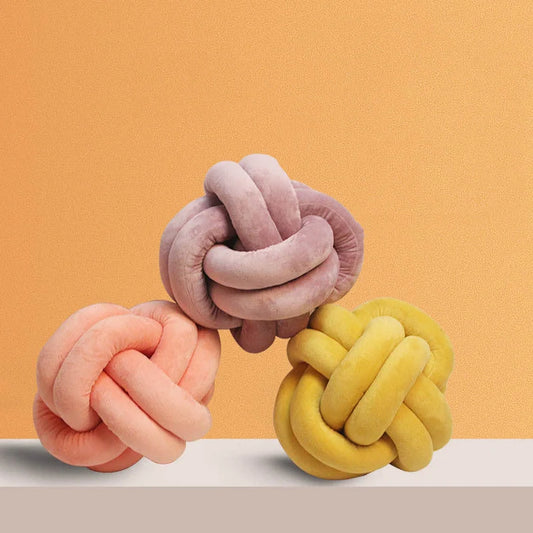 Knotted Plush Ball Design Round Throw Pillow in various colors and sizes