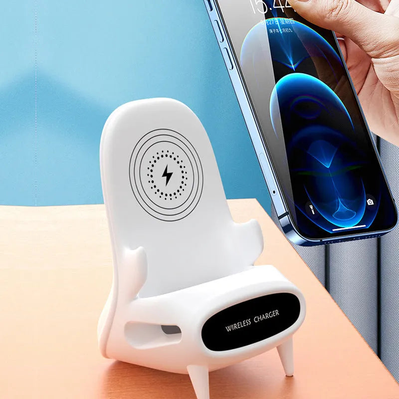 White portable mini desk wireless phone charger and holder with 10W fast charging