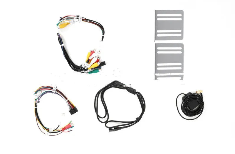 10.1 inch universal Android car stereo head unit with touch screen display for trapezoidal dashboard installation.