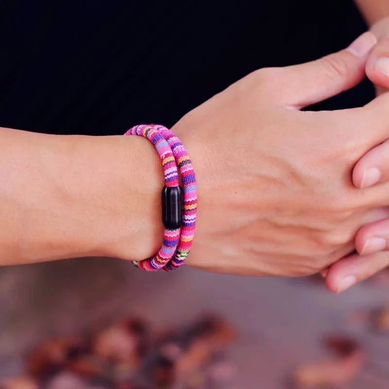 Stainless steel magnetic charm bracelet with geometric patterns in various colors