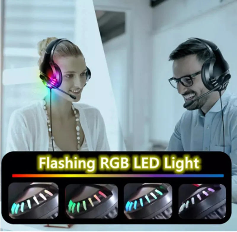 Black wired over-ear gaming headset with microphone and inline volume control on the cable.