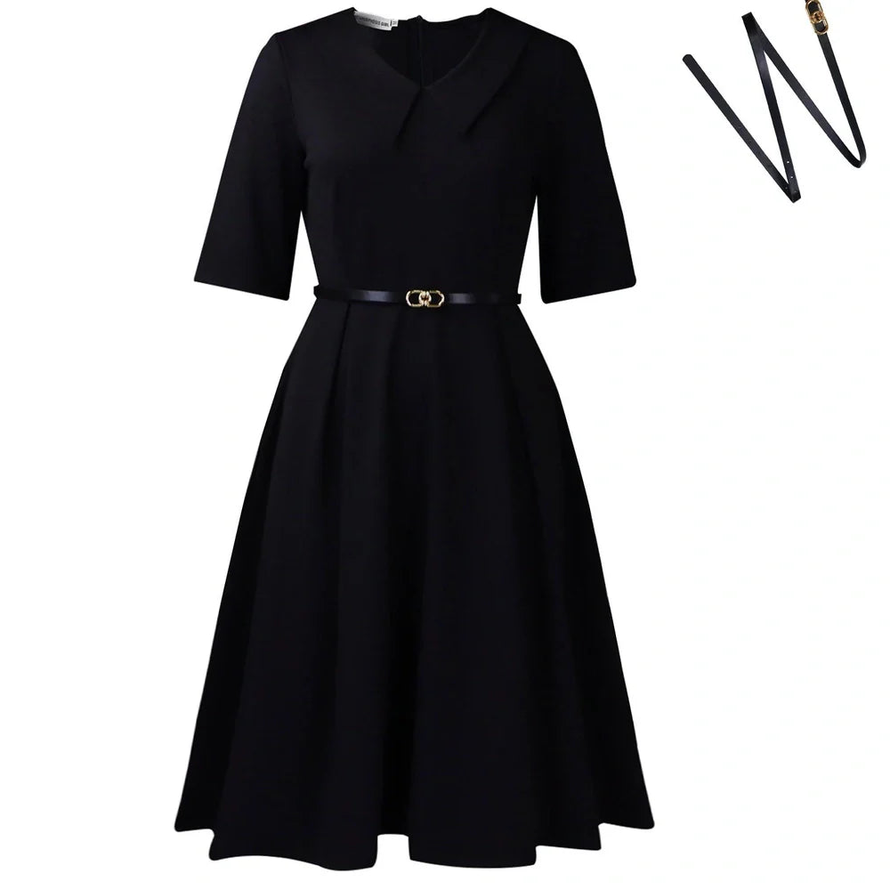 African dress with half sleeves and matching belt in solid colour with high waist design