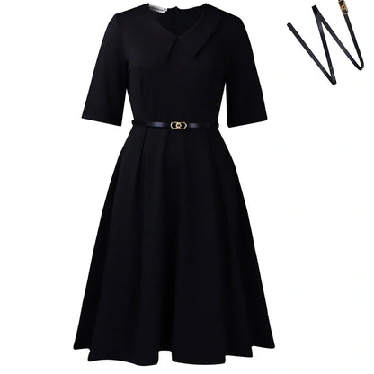 African dress with half sleeves and matching belt in solid colour with high waist design