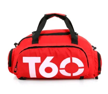 Oxford cloth fitness bag with three shoulder straps, soft handle, printed text pattern, square vertical shape, Large size