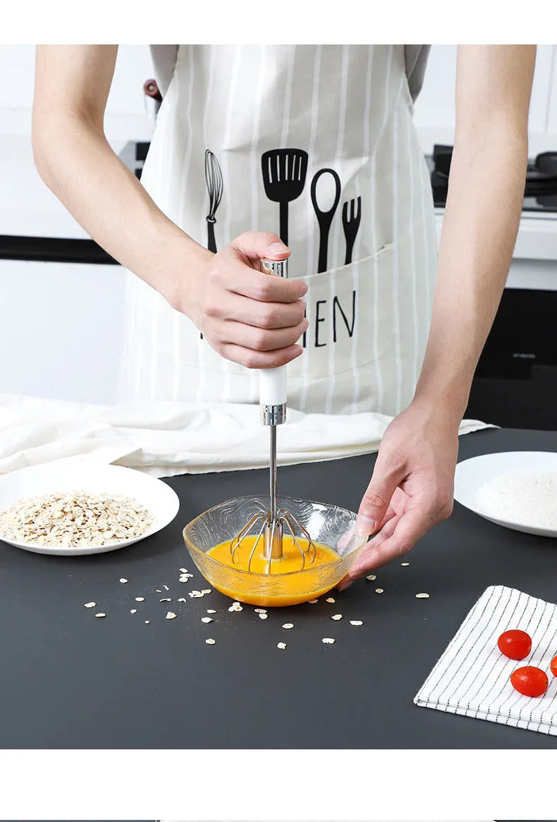 Semi-automatic stainless steel egg beater whisk for manual kitchen mixing
