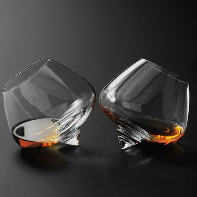 Crystal whiskey glass with wide belly for enhanced aroma and flavor