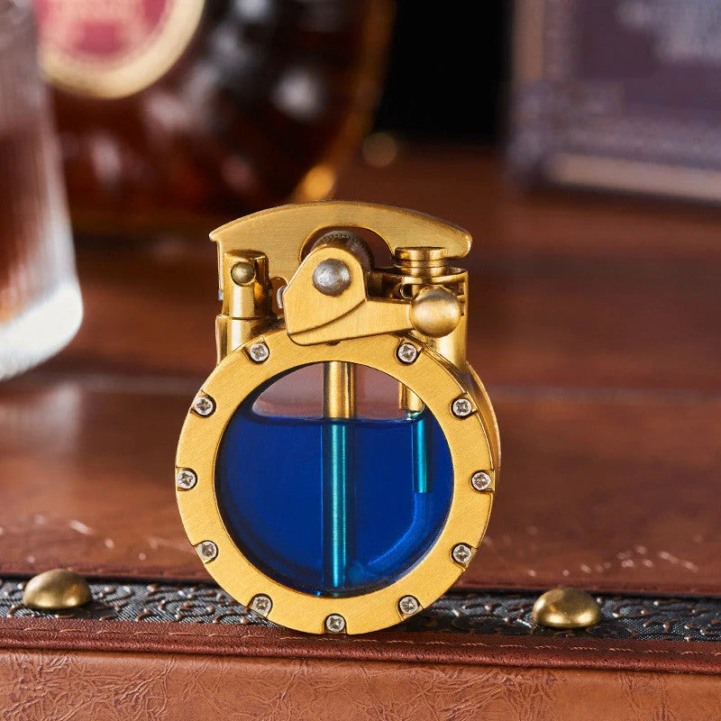 Vintage Metal Rocker Arm Kerosene Lighter with Transparent Oil Tank