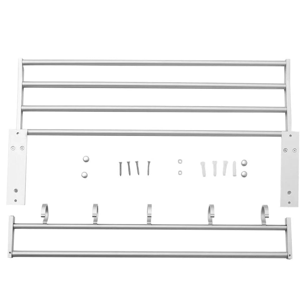 Silver aluminium 2-layer wall-mounted towel rack, 49cm length, for bathroom storage