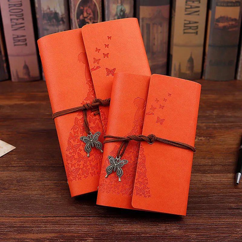Loose leaf diary with kraft paper pages, 8 x 12.5 cm, available in lake blue, pink, purple, red, wine red, and yellow