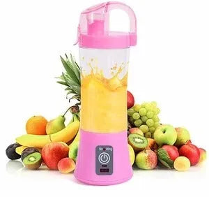 Blue portable electric fruit juicer with USB charging port and 400ml blending cup