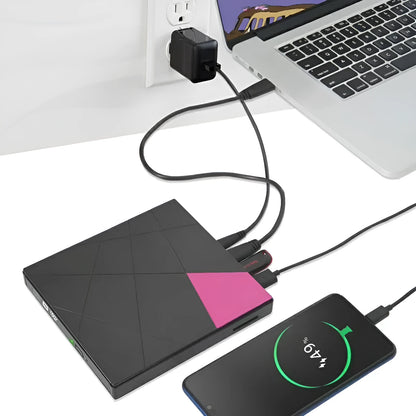 External USB DVD burner with card reader, 24x speed, 8MB cache, in rose-red or white, 152x142x20mm