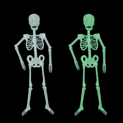 Luminous Halloween skeleton prop emitting a green glow, perfect for spooky holiday decorations and events