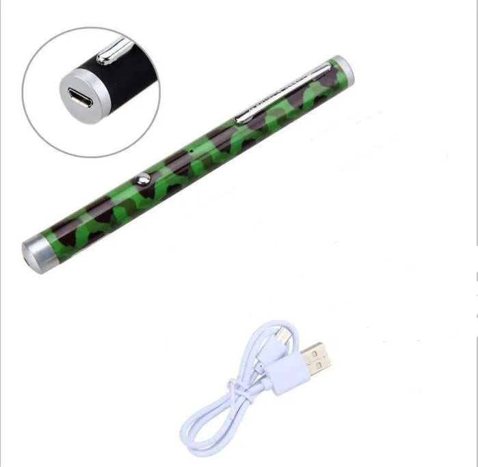 5mw green laser pointer pen with 1000 metres long-range visible beam and high-hardness casing, includes three pen colours in black, camouflage, and white for presentations, astronomy, and professional use