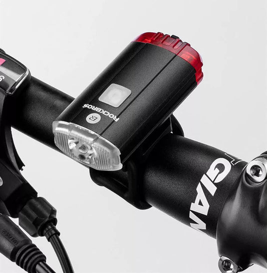 Black bicycle helmet light with 100 lumens brightness and USB charging