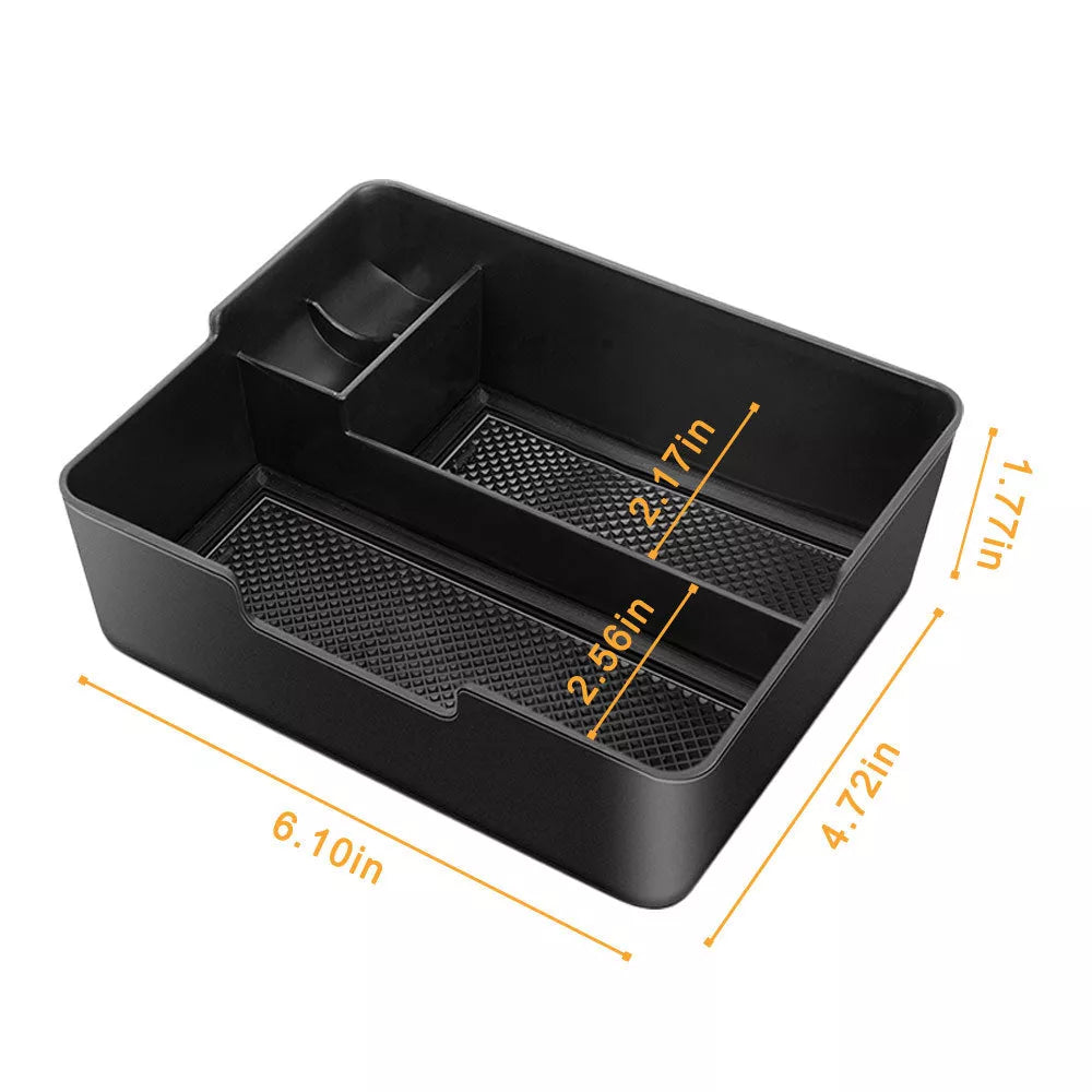 Compact black ABS car seat central storage box for organizing small items
