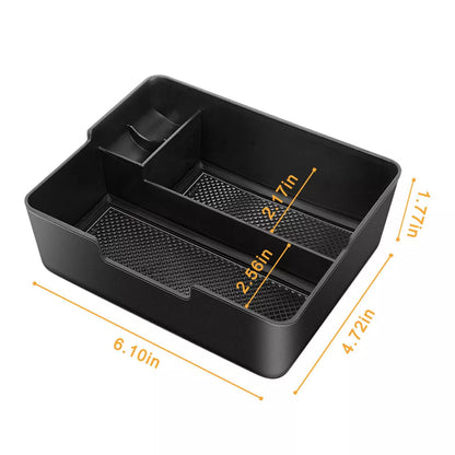 Compact black ABS car seat central storage box for organizing small items