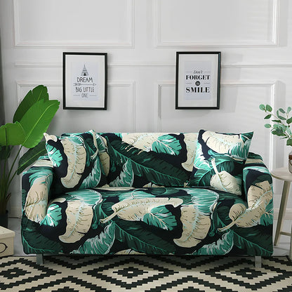 Printed geometric pattern sofa cover on double seat sofa measuring 145-185cm with spill protection