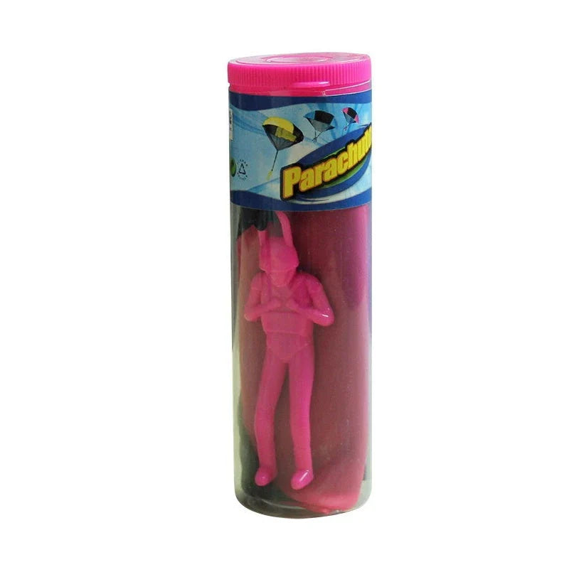 Colorful paratrooper toy parachute with soldier figure, designed for outdoor fun and educational play