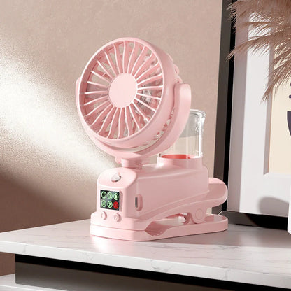F7 clip spray fan in black colour showing clip attachment and mist spray function