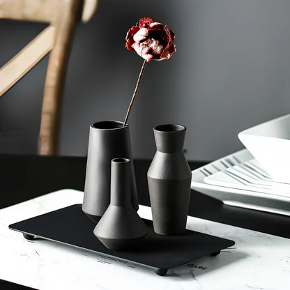 Grey pottery ceramic flowerpot with electroplated finish and abstract pavilion patterns, 25cm height