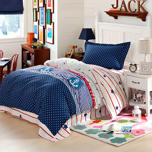 Reactive printed cotton bedding set with botanical flower and leaf patterns for UK double beds