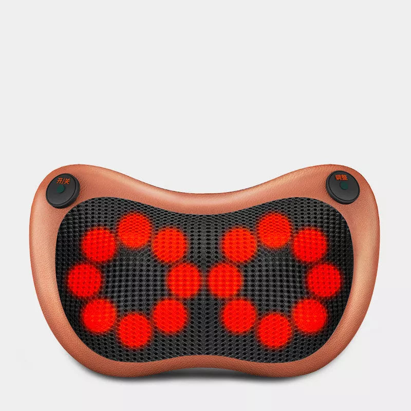 Massager Pillow with multiple head options for targeted muscle relief, compact and portable design