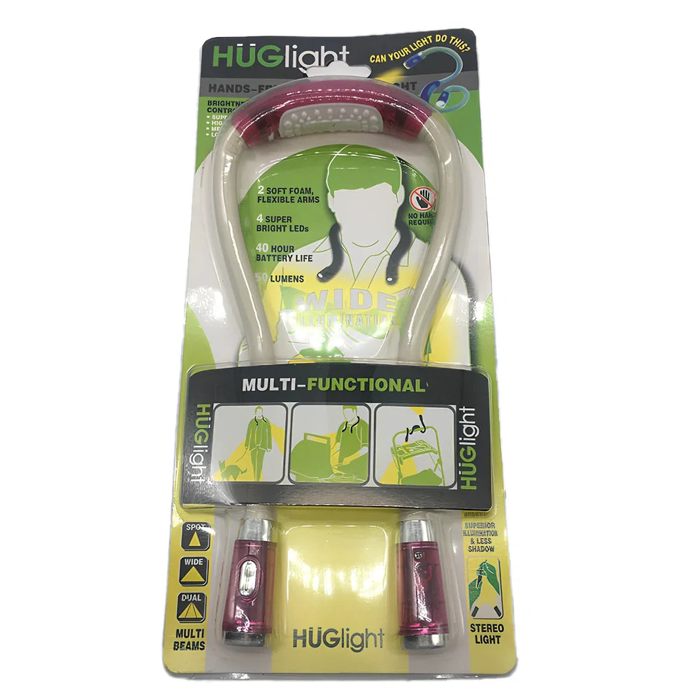 Flexible neck book light with U-shaped design showing adjustable LED reading lamp in use