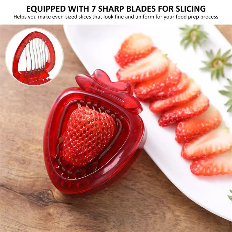 Red Strawberry Slicer with stainless steel blades for even fruit slices