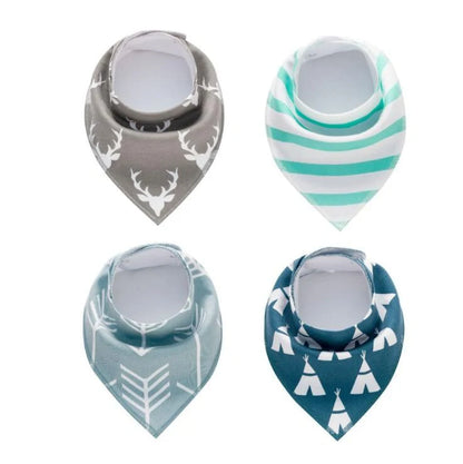 Stylish baby bibs and burp cloths featuring trendy arrow, wave, and triangle designs in soft, absorbent cotton