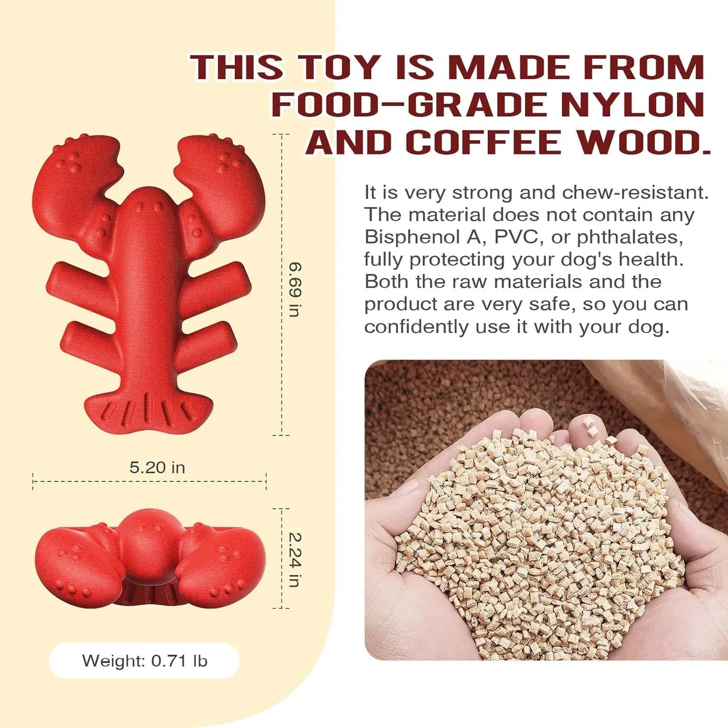 Red dog chew toy for aggressive chewers, measuring 170mm by 132mm by 57mm, for large and medium dogs