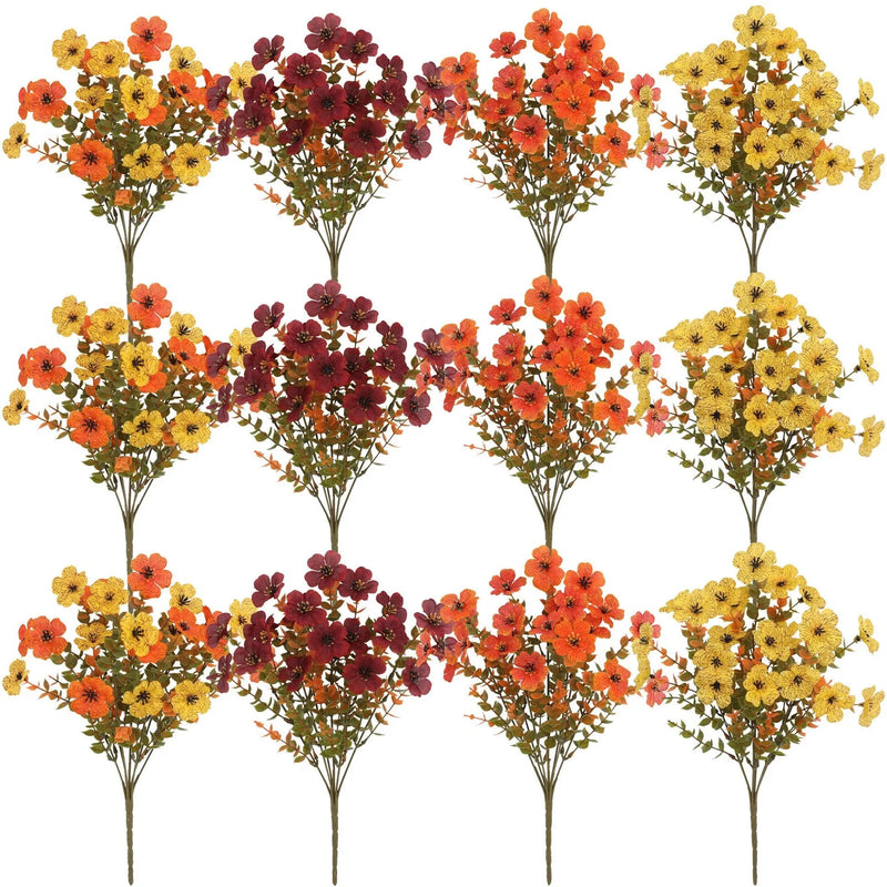Artificial Flower Bouquet for Home Decoration, Wedding or Courtyard, Autumn Coloured Plastic and Silk Flowers with Shaping, Embossing and Screen Printing Craftsmanship, Includes Autumn Red, Yellow, Orange and Orange Yellow Options