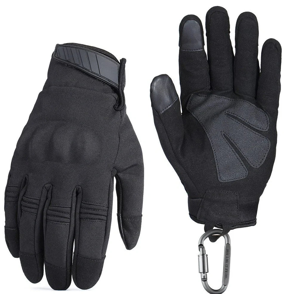 Outdoor tactical gloves with conductive fingertips and reinforced palm grip in camouflage pattern