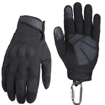 Outdoor tactical gloves with conductive fingertips and reinforced palm grip in camouflage pattern