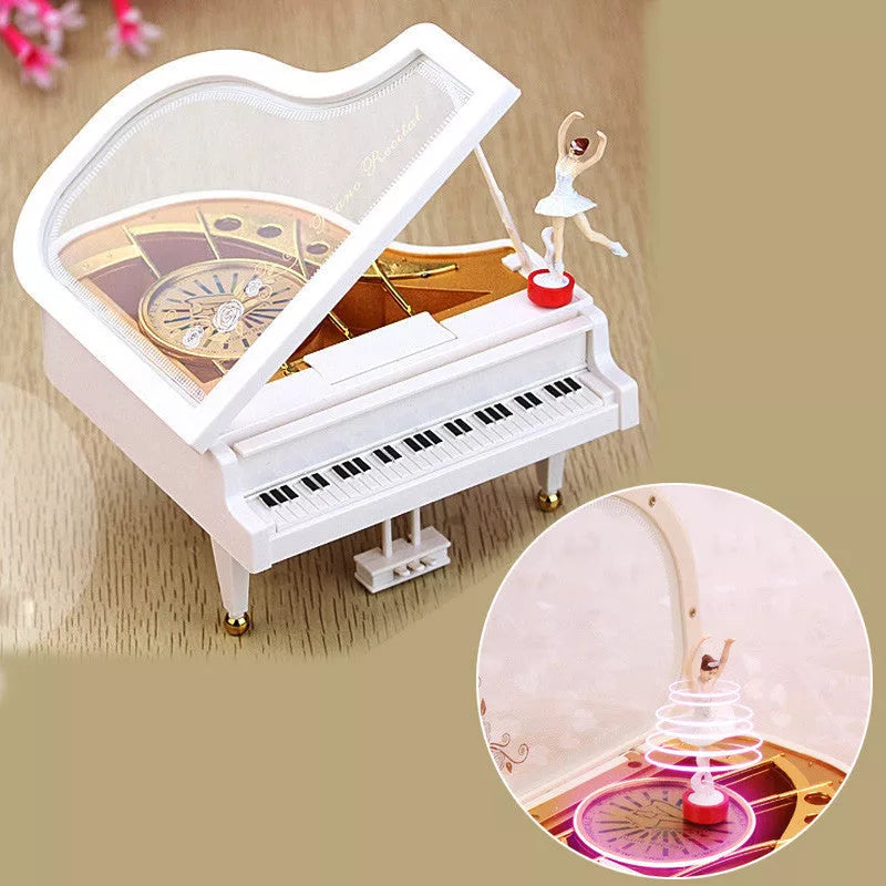 Rotating ballet music box in modern art design, wooden construction, available in multiple colors