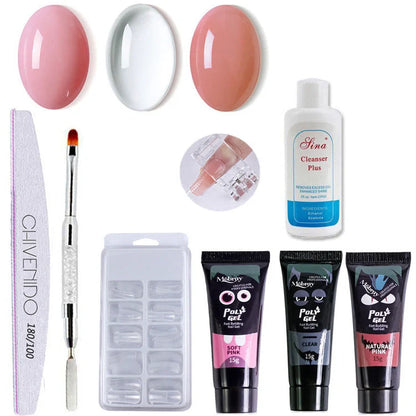 Gel Nail Crystal Extender Kit with polish and tools for salon-quality nails at home